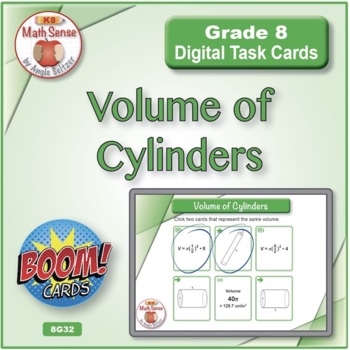 Preview of Volume of Cylinders | Geometry & Algebra Matching | BOOM Digital Task Cards 8G32
