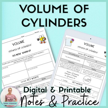 Preview of Volume of Cylinders Guided Notes Homework Practice 8th Grade Math Worksheets