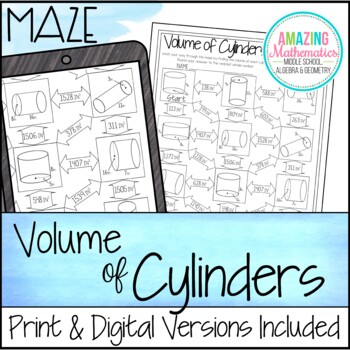 Preview of Volume of Cylinders Worksheet - Maze Activity