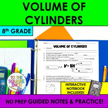 Preview of Volume of Cylinders Notes & Practice | Guided Notes | + Interactive Notebook