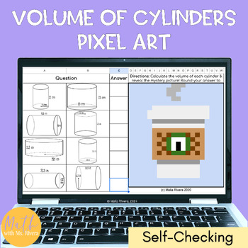 Preview of Volume of Cylinders Pixel Art Digital Self Checking Activity for 8th Grade