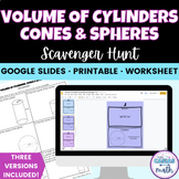 Volume of Cylinders, Spheres, Cones Activity Scavenger Hun