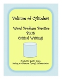 Volume of Cylinders Word Problem Practice PLUS Critical Writing