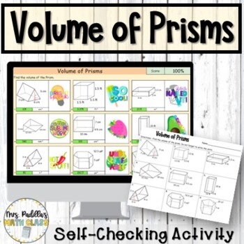 Preview of Volume of Prisms Activity Mystery Picture | Digital self-checking and Printable