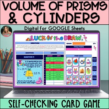 Preview of Volume of Prisms & Cylinders Activity - Digital Self-Checking Card Game - 10th