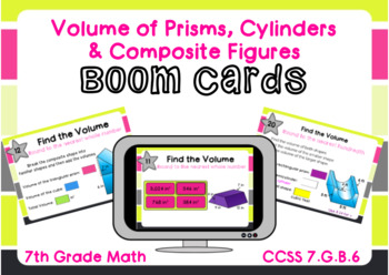 Preview of Volume of Prisms, Cylinders & Composite Shapes Boom Cards-Digital Task Cards