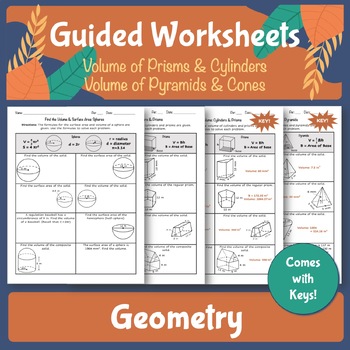 Preview of Volume of Prisms, Cylinders, Cones and Pyramids Guided Worksheets