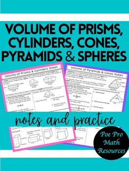 Preview of Volume of Prisms, Cylinders, Pyramids, Cones, and Spheres notes & practice