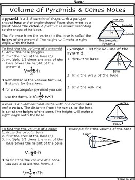 Volume of Prisms, Cylinders, Pyramids, Cones, and Spheres notes & practice