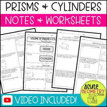 Preview of Volume Notes for Geometry - Prisms & Cylinders Guided Notes and Worksheet