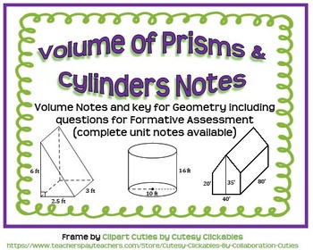 Preview of Volume of Prisms and Cylinders Guided Notes for Geometry