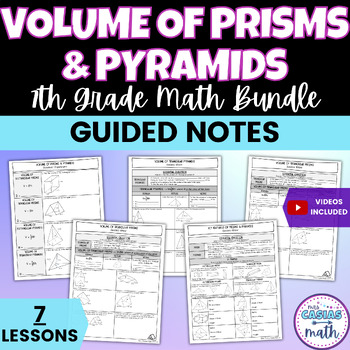 Preview of Volume of Prisms and Pyramids Rectangular Triangular Guided Notes Lessons BUNDLE
