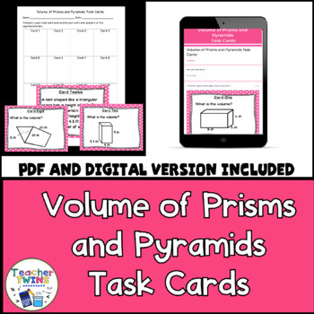 Preview of Volume of Prisms and Pyramids Task Cards Digital and Print