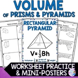 Volume of Prisms and Pyramids Worksheets and Mini Anchor Charts
