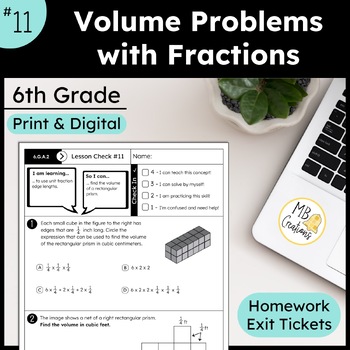 Preview of Volume of Prisms with Fractions Worksheet L11 6th Grade iReady Math Exit Tickets