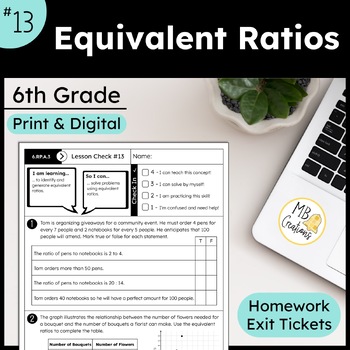 Preview of Equivalent Ratios Practice Worksheets & Exit Tickets -iReady Math 6th Grade L13