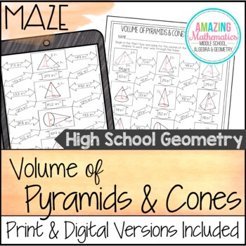 Preview of Volume of Pyramids & Cones Worksheet - HS Geometry Level Maze Activity