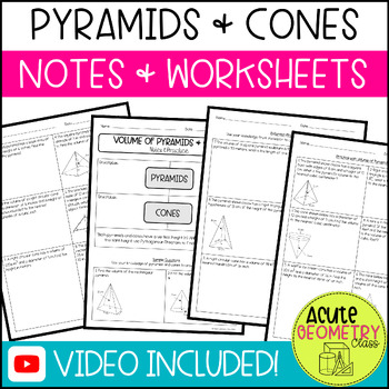 Preview of Volume of Pyramids and Cones Guided Notes Lesson and Practice Worksheet