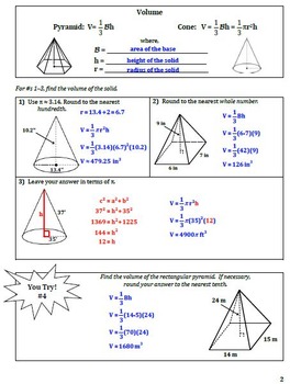 Volume of Pyramids and Cones Guided Notes for Geometry by TheMagicNumber9