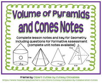 Preview of Volume of Pyramids and Cones Guided Notes for Geometry