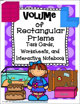 Preview of Volume of Rectangular Prisms CCSS Task Cards-Worksheets-Interactive Notebook