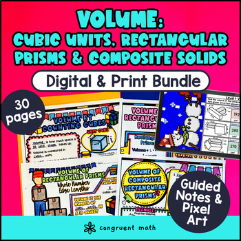 Preview of Volume of Rectangular Prisms & Composite Solids Guided Notes & Pixel Art Bundle