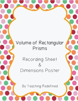 Preview of Volume of Rectangular Prisms Recording Sheet and Dimensions Poster