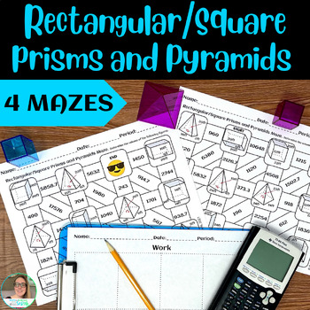 Preview of Volume of Rectangular Prisms and Pyramids & Square Pyramids & Cubes Mazes