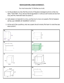 Preview of Volume of Rectangular Prisms w/ Fractional Edge Lengths Save the Teacher Mystery