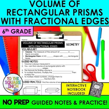 Preview of Volume of Rectangular Prisms with Fractional Edges Notes & Practice