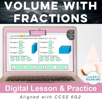Preview of Volume of Rectangular Prisms with Fractions Digital Math Lesson and Practice 6G2