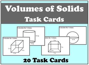 Preview of Volume of Solids Task Cards