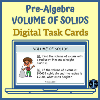 Preview of Volume of Solids for Pre-Algebra - 12 Digital Task Cards/Practice 
