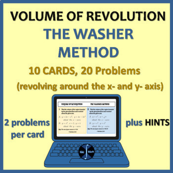 Preview of Volume of Solids of Revolution The Washer Method - 10 Digital Cards 20 Problems