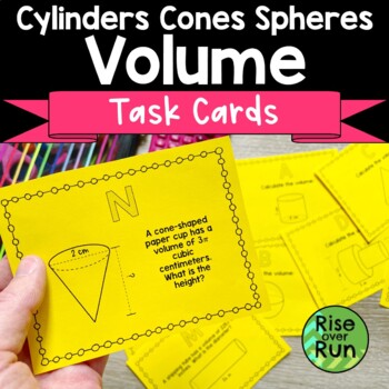 Preview of Volume of Spheres, Cones, and Cylinders Task Cards with Missing Dimensions