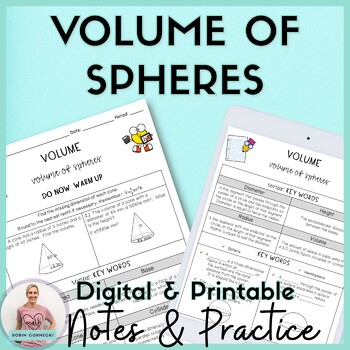 Preview of Volume of Spheres Guided Notes Practice Homework 8th Grade Math Worksheets