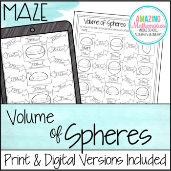 Preview of Volume of Spheres Worksheet - Maze Activity