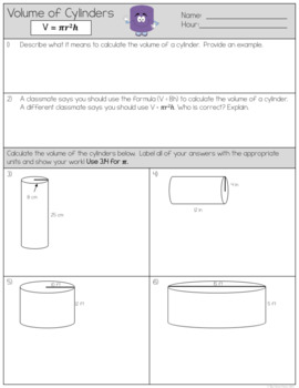 Volume of Cylinders Worksheets by The Clever Clover | TpT