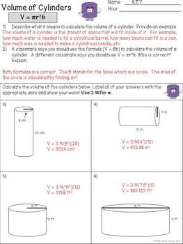 Volume of Cylinders Worksheets by The Clever Clover  TpT