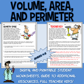 Preview of Volume perimeter area conversions worksheet DIGITAL & PRINT elementary & middle