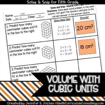 Preview of Volume with Cubic Units |  Solve and Snip® | 5th