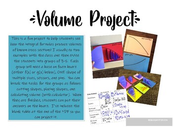 Preview of Volume with Known Cross Sections Kinesthetic Project | Calculus