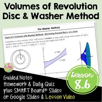 Preview of Volume of Revolution Disc & Washer Methods with Lesson Video (Unit 8)
