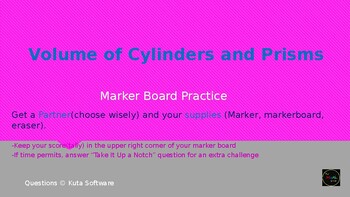 Preview of Volumes of Prisms and Cylinders Marker Board Practice (w/ HINTS and GT ?s)