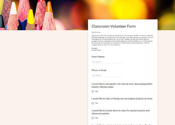 Preview of Volunteer Google Form for Parents to Sign up Volunteer