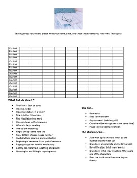 Preview of Volunteer Reading Buddy student checklist/log