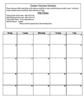 Volunteer Sign Up Calendar by Details by Duggan TpT