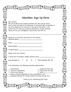 editable classroom volunteer sign up sheet