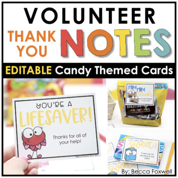 Volunteers are Sweet! candy themed volunteer thank you notes | TpT