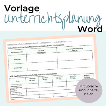 Preview of Vorlage Unterrichtsplanung Word
